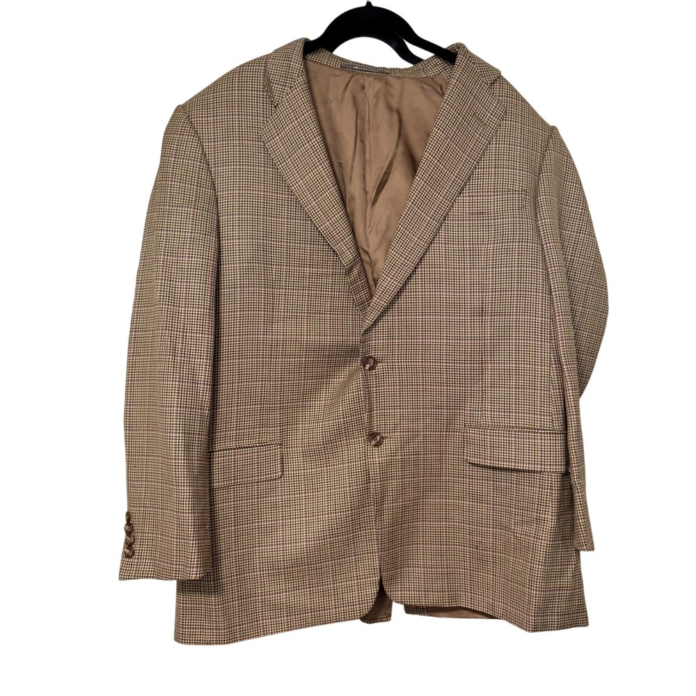 Hickey Freeman Academic Houndstooth Blazer Mens Brown Wool Sport Coat